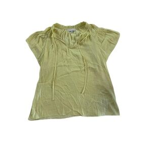 Maison D'Amélie Butter Yellow Drawstring Neck Peasant Blouse Short Sleeves XS